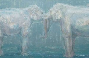 a painting of elephants
