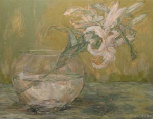 a painting of lily in a vase